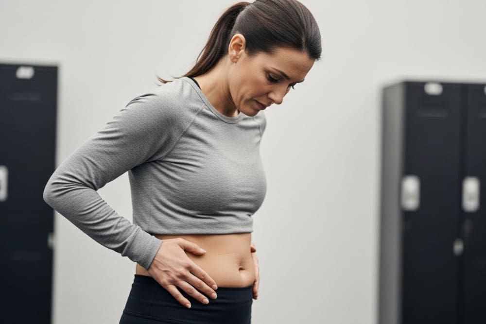 woman examining her abdomen - Pacifica Center For Plastic Surgery woman examining her abdomen