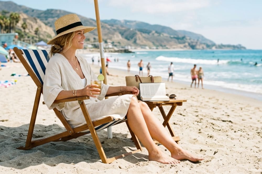woman sitting in a beach chair